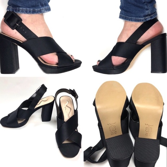 Nina Shoes - Nina Black Satin Block Platform Heel SZ 8.5